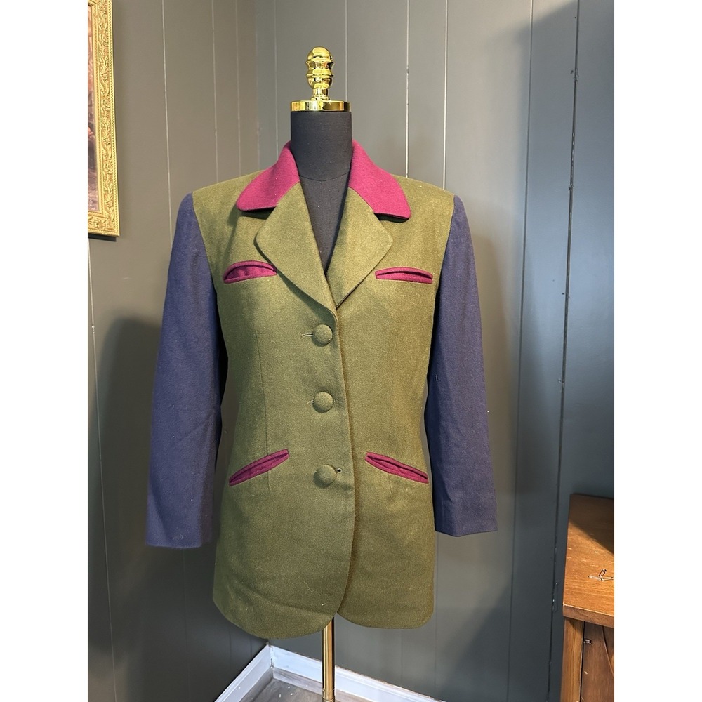 EXPRESS Vintage Y2K 90s Women's S Wool Olive Green Navy Wine‎ Red Blazer Jacket